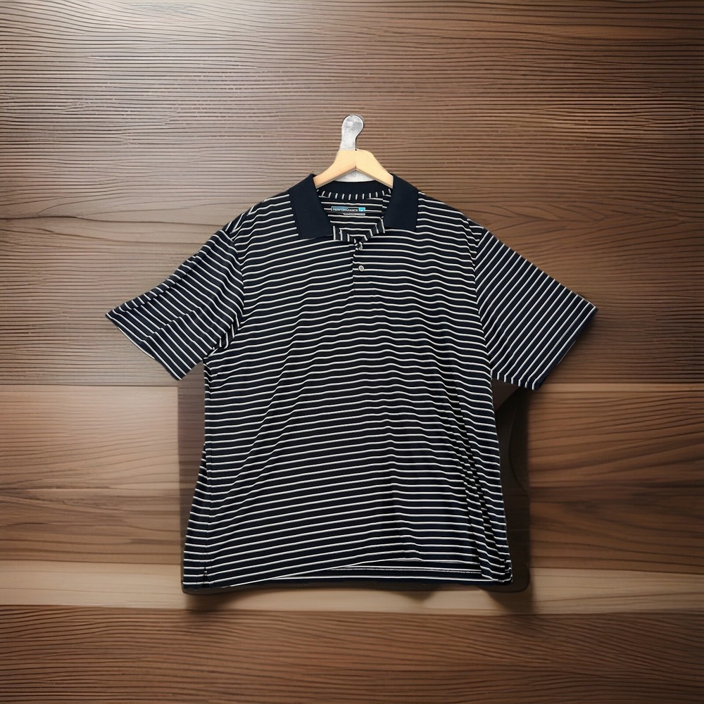 Roundtree & Yorke Mens XL Performance Golf Polo Shirt Black Striped Short Sleeve